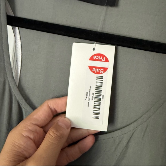 NWT OZAI N KU grey lagenlook rayon linen scoop sleeveless shark bite midi dress - Picture 3 of 6